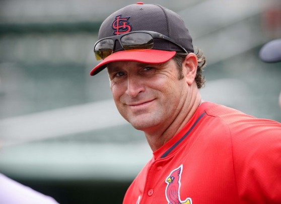 Mar 17, 2014; Fort Myers, FL, USA; St. Louis Cardinals manager Mike Matheny (22) watches his team take batting practice before the game between the Boston Red Sox and the Cardinals at JetBlue Park. Mandatory Credit: Jerome Miron-USA TODAY Sports